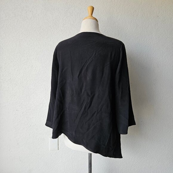 Neiman Marcus Black White Two Tone 100% Silk Asymmetrical Lagenlook Top Blouse M - Picture 5 of 6